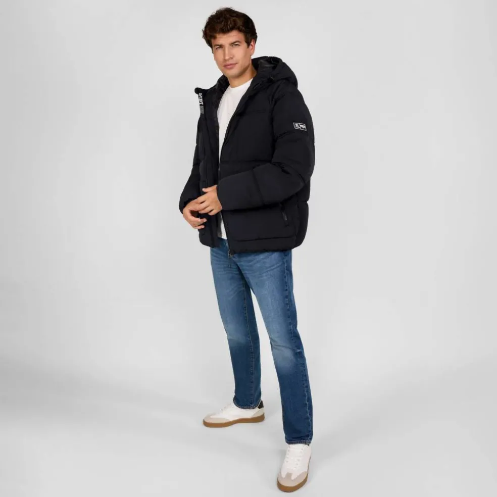 Boys quilted jacket with hood and zip pockets black