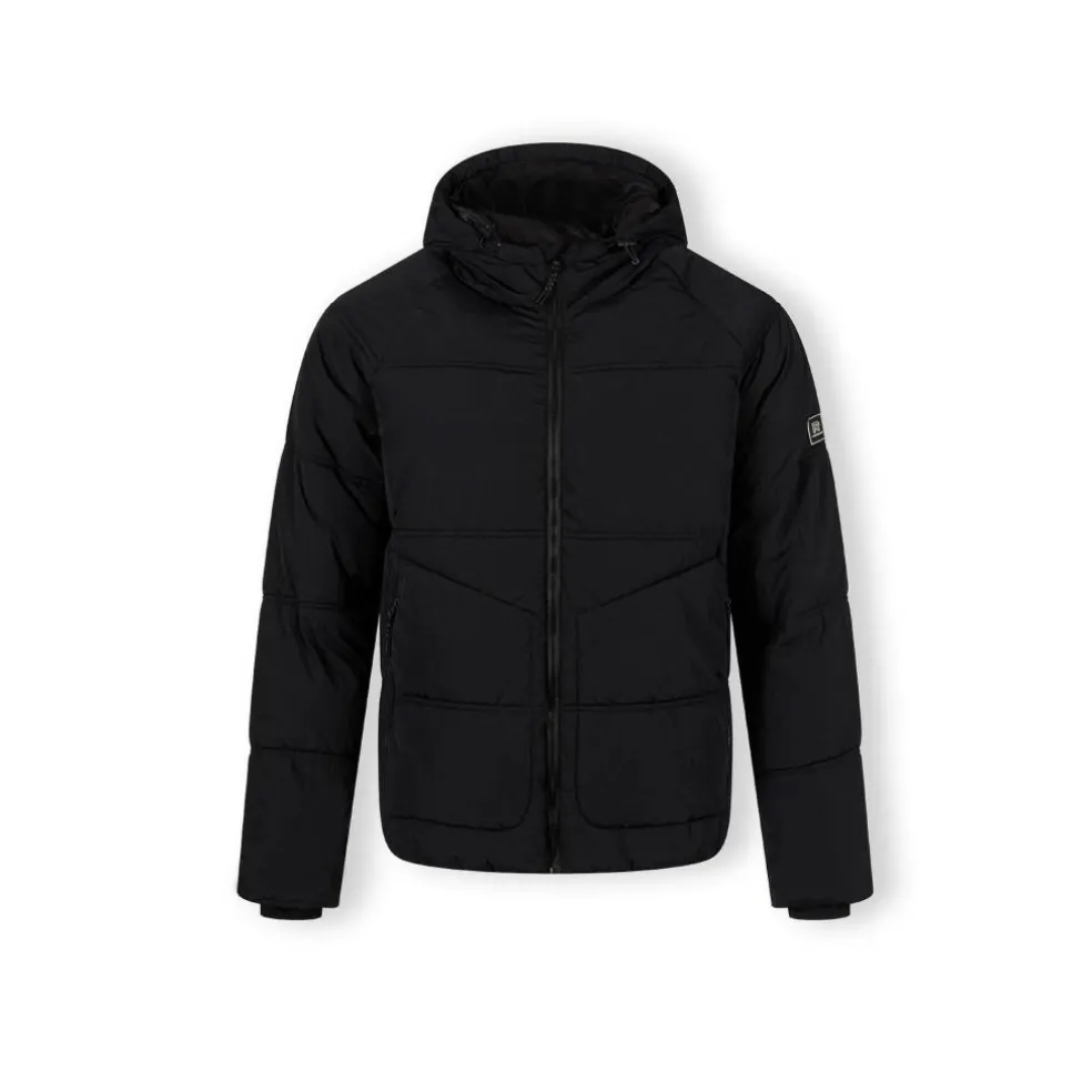 Boys quilted jacket with hood and zip pockets black
