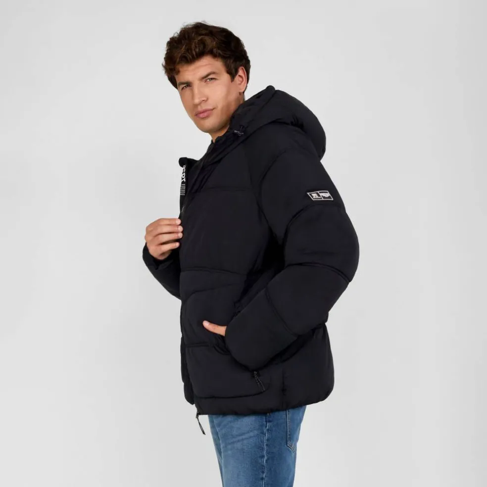 Boys quilted jacket with hood and zip pockets black