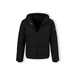 Boys quilted jacket with hood and zip pockets black