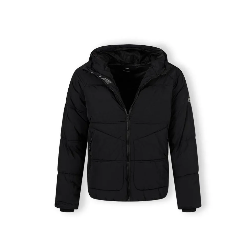 Boys quilted jacket with hood and zip pockets black