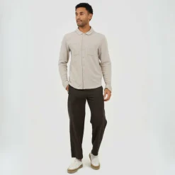Brave Mens Light Sand Fuve Button Long Sleeve Shirt