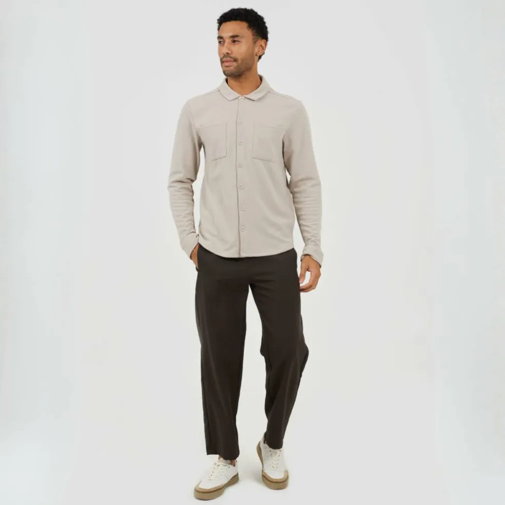 Brave Mens Light Sand Fuve Button Long Sleeve Shirt