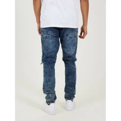 Dark Blue Wash Biker Jean with Panel Details