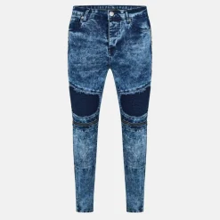 Dark Blue Wash Biker Jean with Panel Details