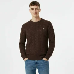 Jack Marlow Merino Wool Blend Cable Knitted Jumper Men