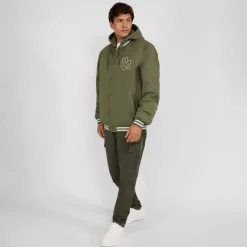 Men baseball style jacket detachable hood khaki