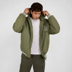 Men baseball style jacket detachable hood khaki