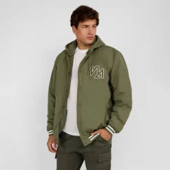 Men baseball style jacket detachable hood khaki