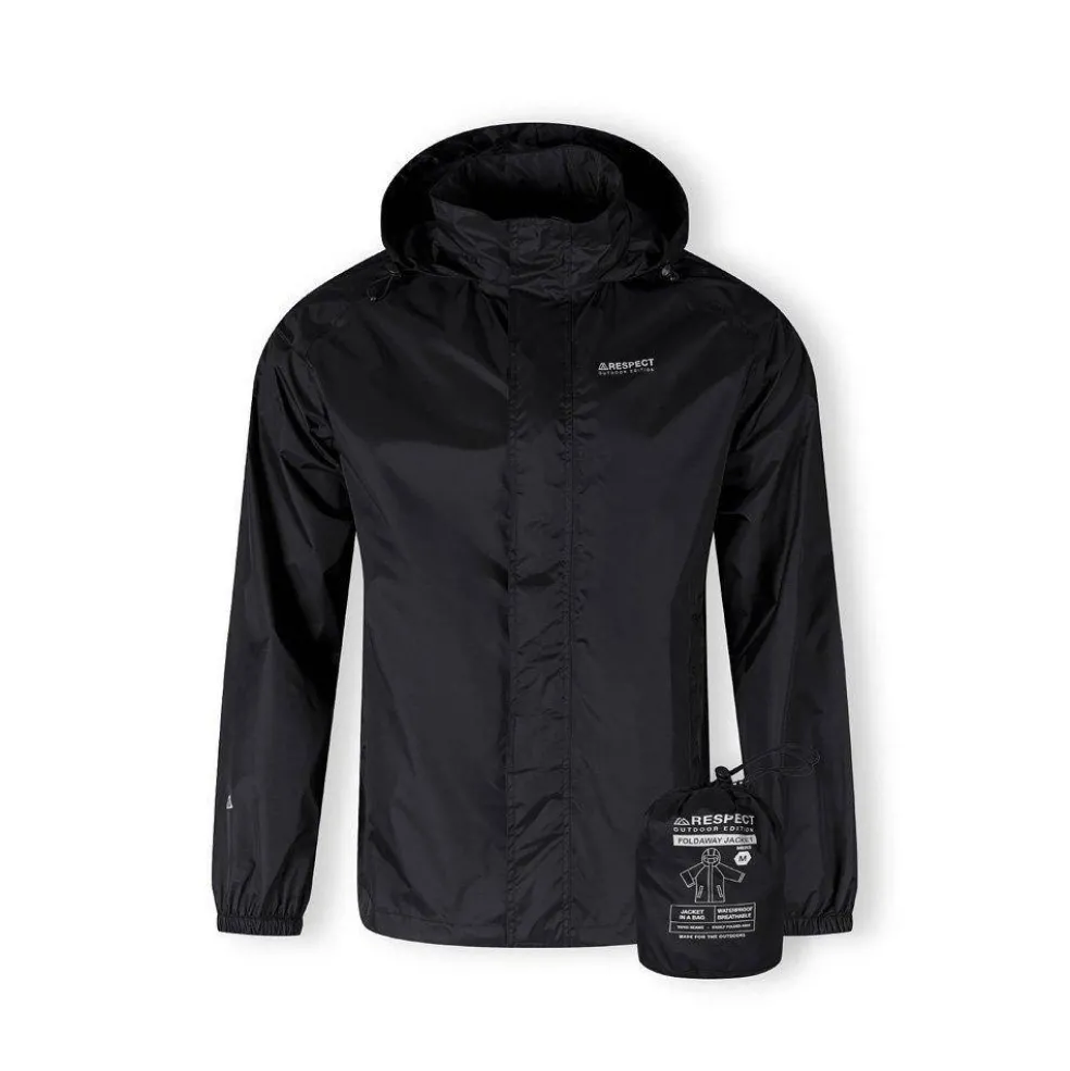 Men packaway waterproof jacket with zip front black XS 3XL
