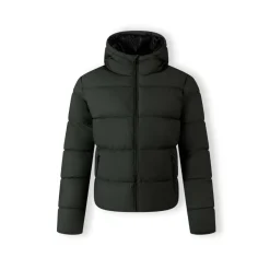 Men padded jacket with hood zip pockets khaki