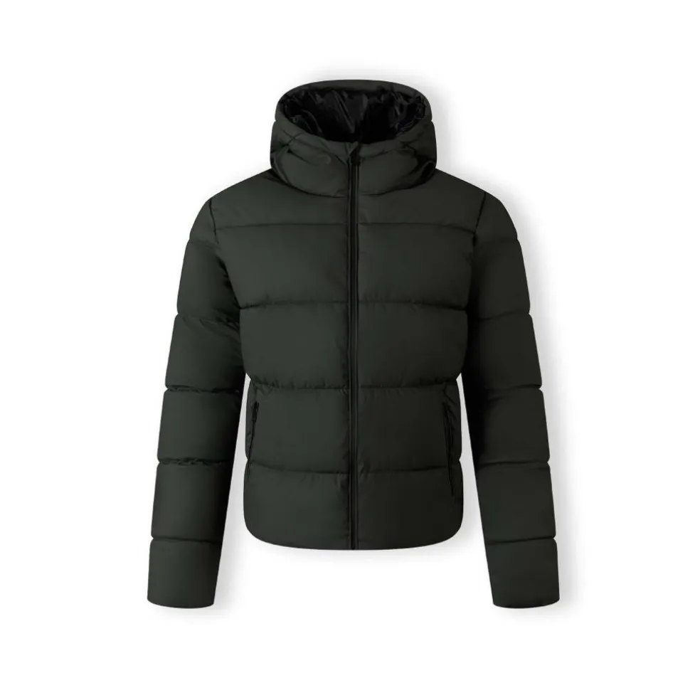 Men padded jacket with hood zip pockets khaki