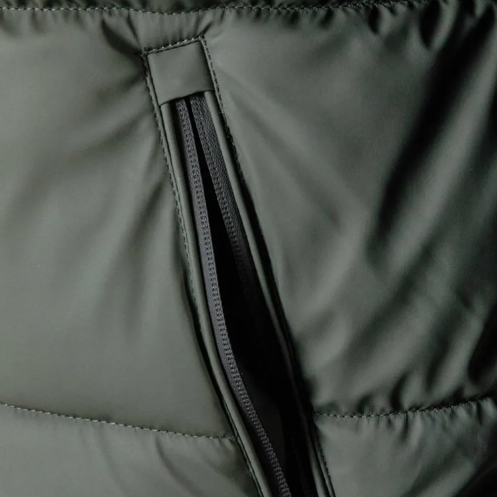 Men padded jacket with hood zip pockets khaki