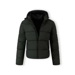 Men padded jacket with hood zip pockets khaki
