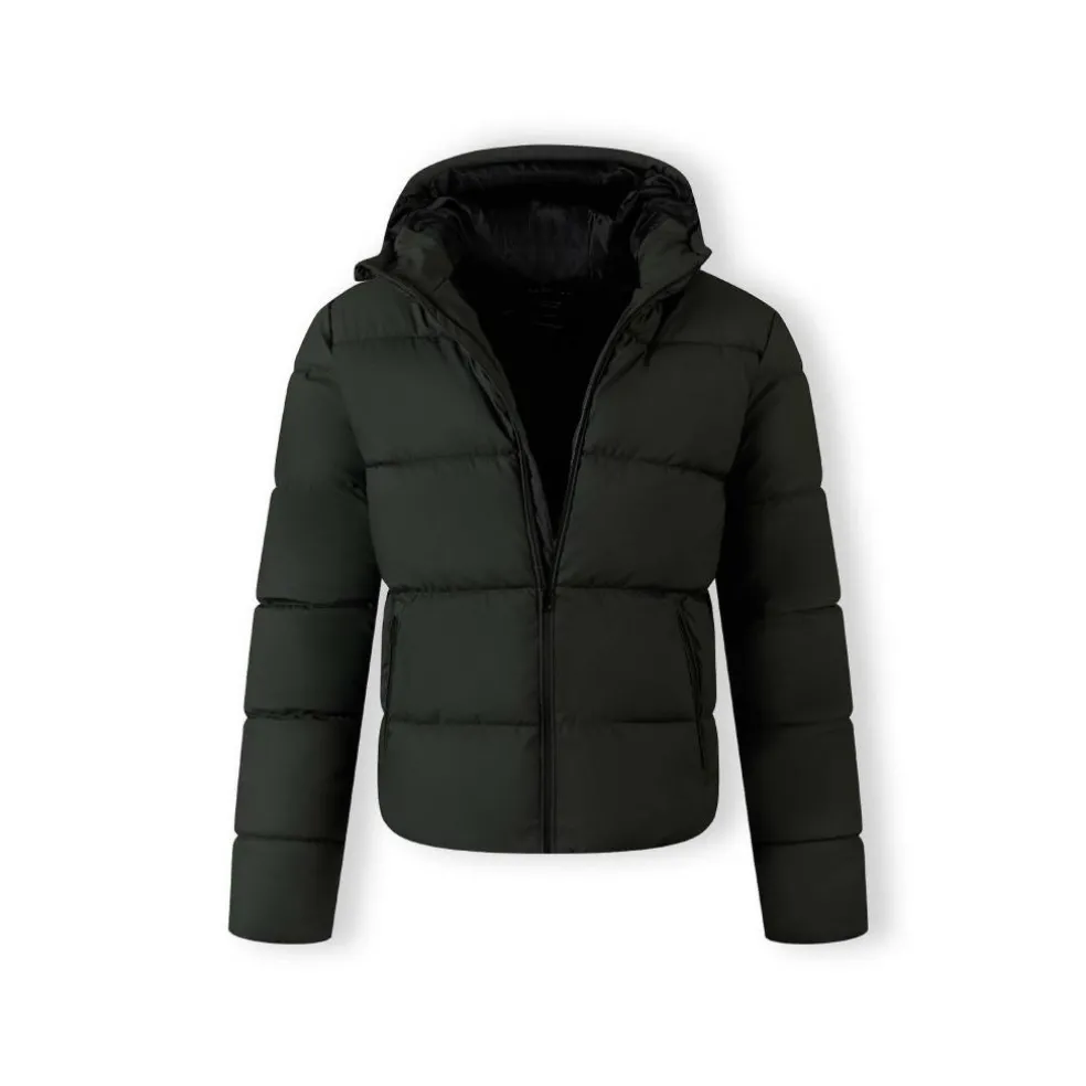 Men padded jacket with hood zip pockets khaki