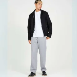 Men's Black Faux Suede Funnel Neck Long Sleeve Bomber Jacket