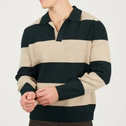 Mens Knitted V-Neck Striped Jumper