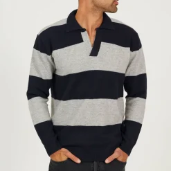 Mens Knitted V-Neck Striped Jumper