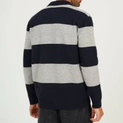 Mens Knitted V-Neck Striped Jumper