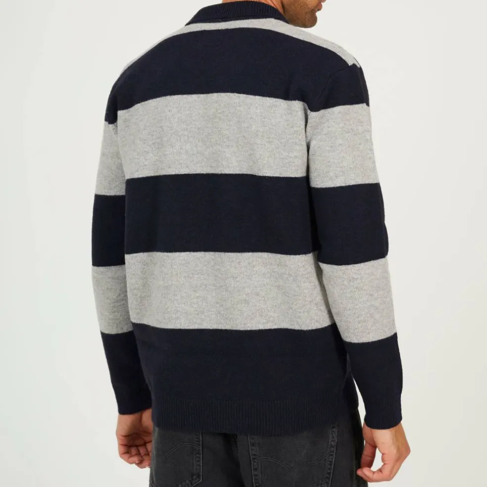 Mens Knitted V-Neck Striped Jumper