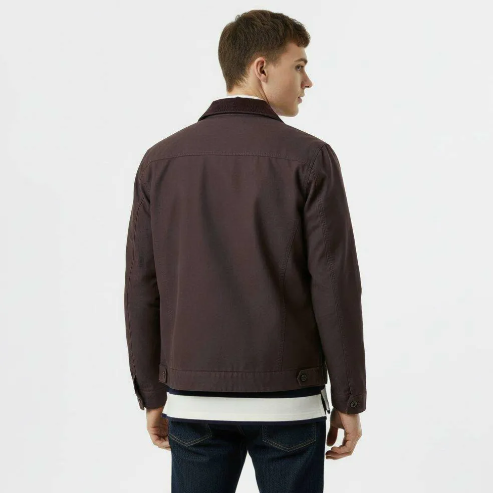 Men's Stone Canvas Wind Resistant Cotton Long Sleeve Varsity Jacket