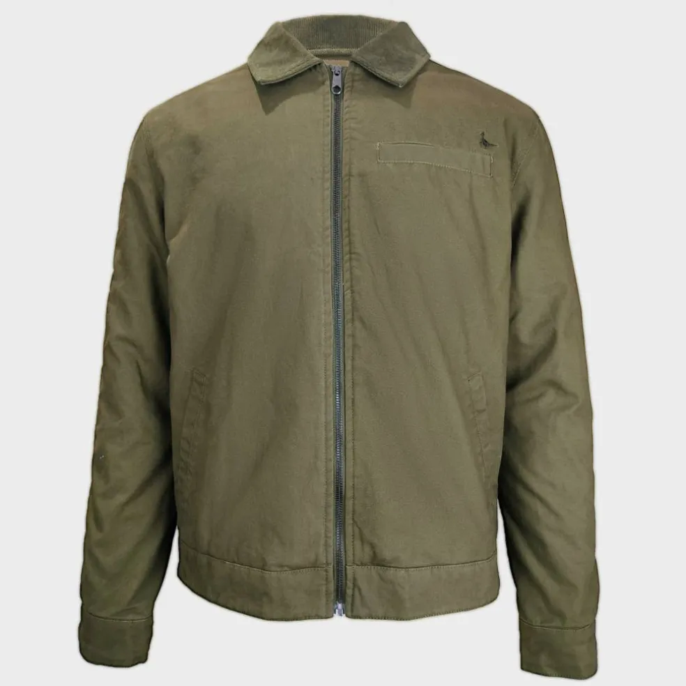 Men's Stone Canvas Wind Resistant Cotton Long Sleeve Varsity Jacket