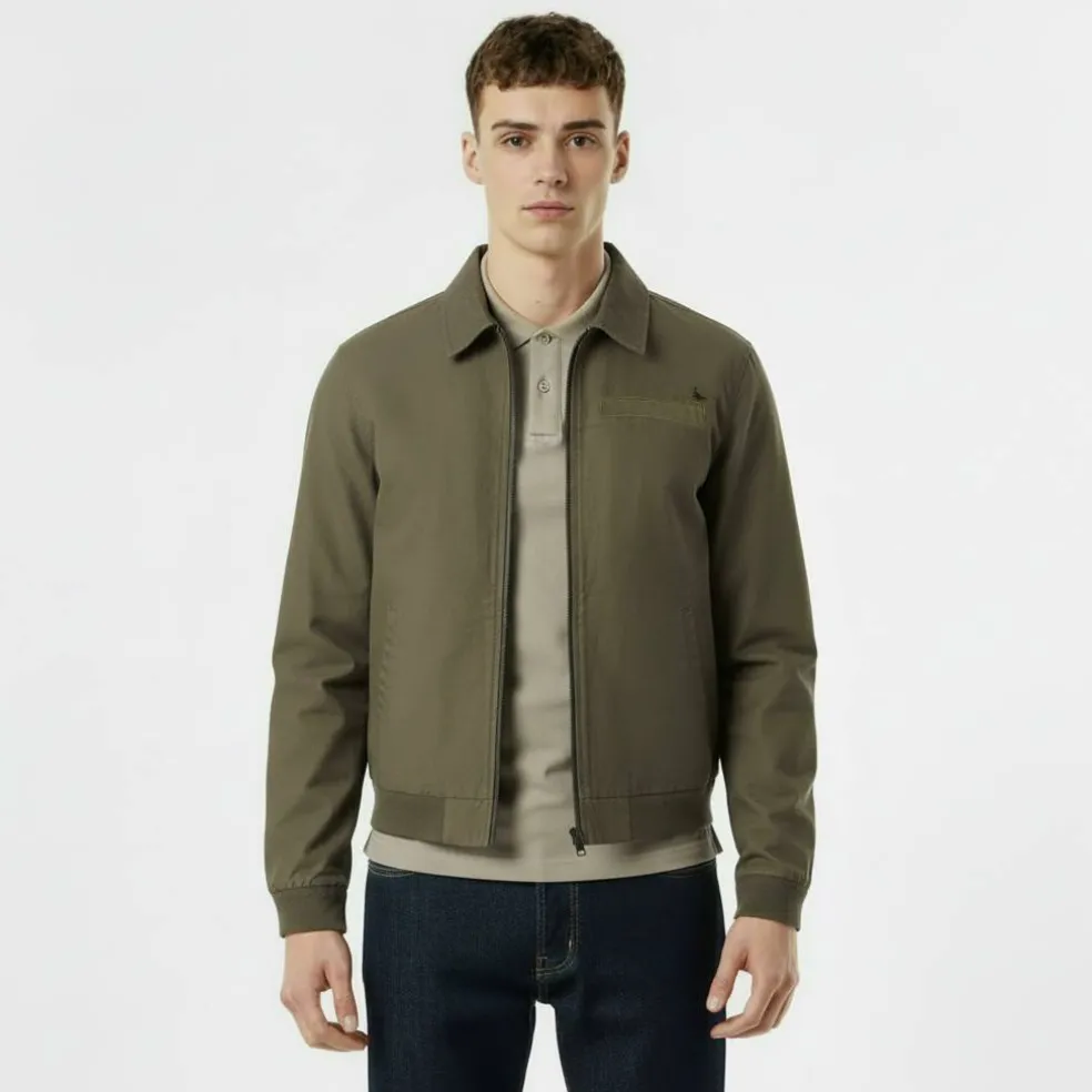 Men's Stone Canvas Wind Resistant Cotton Long Sleeve Varsity Jacket