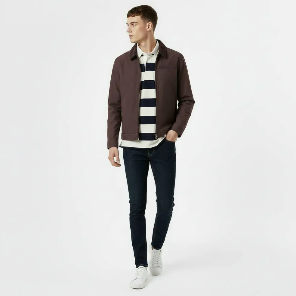Men's Stone Canvas Wind Resistant Cotton Long Sleeve Varsity Jacket