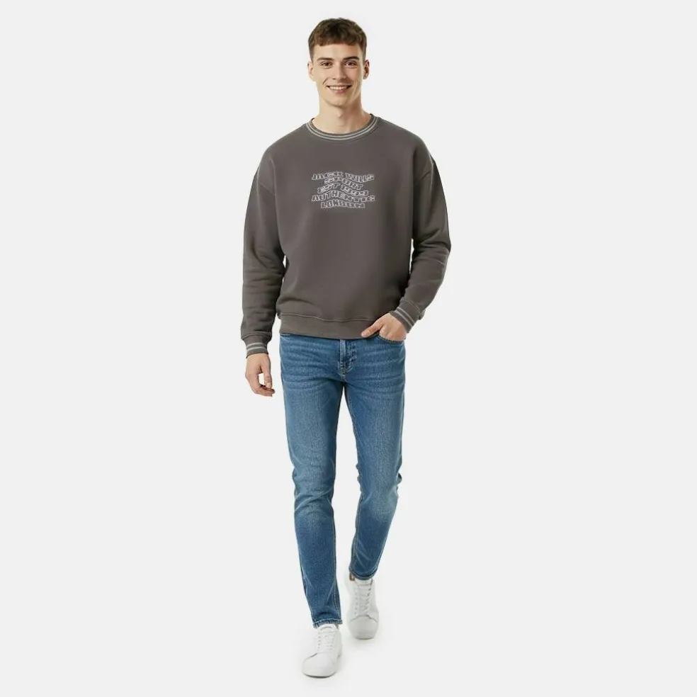 Men's Tipped Graphic Cotton Long Sleeve Oversized Fit Crew Sweatshirt