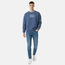 Men's Tipped Graphic Cotton Long Sleeve Oversized Fit Crew Sweatshirt