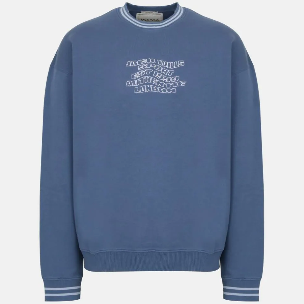 Men's Tipped Graphic Cotton Long Sleeve Oversized Fit Crew Sweatshirt