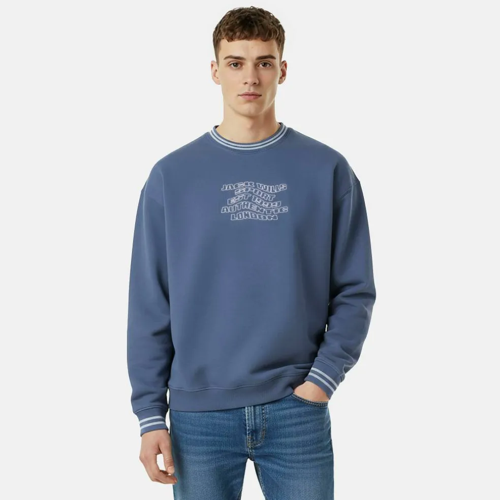 Men's Tipped Graphic Cotton Long Sleeve Oversized Fit Crew Sweatshirt