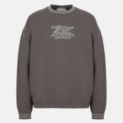Men's Tipped Graphic Cotton Long Sleeve Oversized Fit Crew Sweatshirt