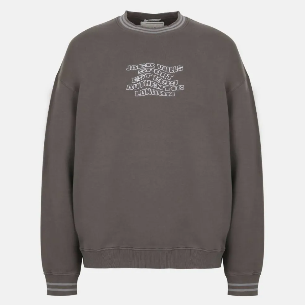 Men's Tipped Graphic Cotton Long Sleeve Oversized Fit Crew Sweatshirt