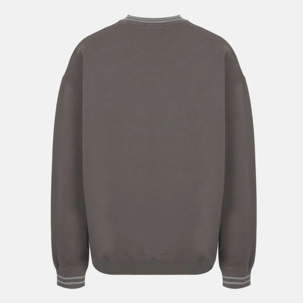 Men's Tipped Graphic Cotton Long Sleeve Oversized Fit Crew Sweatshirt