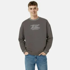 Men's Tipped Graphic Cotton Long Sleeve Oversized Fit Crew Sweatshirt
