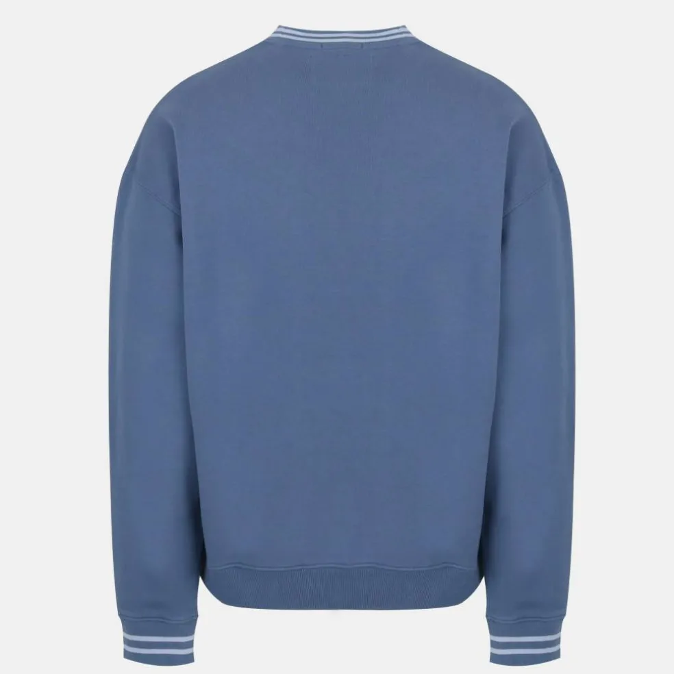 Men's Tipped Graphic Cotton Long Sleeve Oversized Fit Crew Sweatshirt