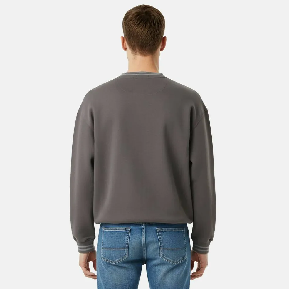 Men's Tipped Graphic Cotton Long Sleeve Oversized Fit Crew Sweatshirt