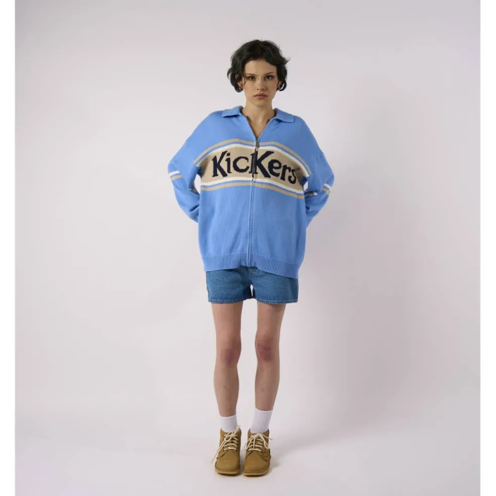 Unisex Adults Oversized Knitted Zip Through Crew Neck Jumper