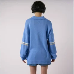 Unisex Adults Oversized Knitted Zip Through Crew Neck Jumper