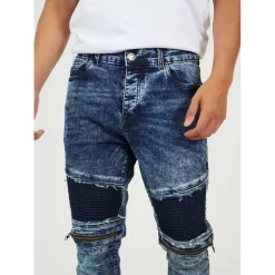 Dark Blue Wash Biker Jean with Panel Details